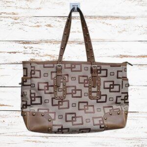 ALDO weekender oversized purse zipper lining pockets brown tan pattern